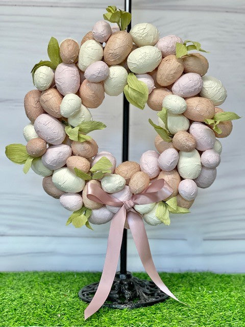 CREPE PAPER EASTER EGG WREATH WITH DUSTY PINK BOW E1166