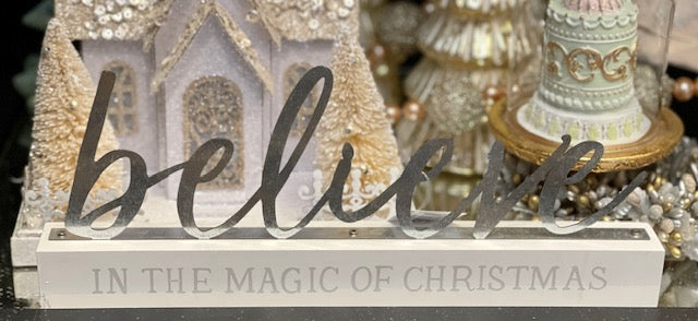 BELIEVE WORD SILVER TABLE SIGN X2518