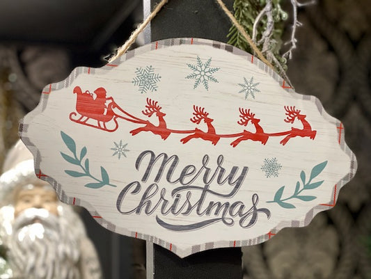 MERRY CHRISTMAS SANTA SLEIGH WALL PLAQUE X2521