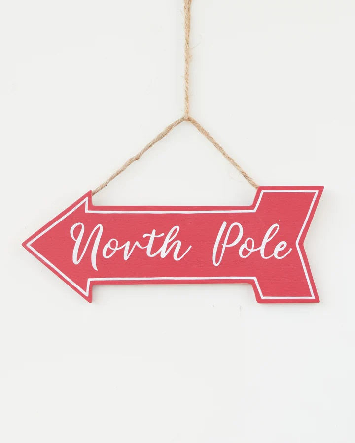 RED NORTH POLE ARROW HANGING SIGN X2525