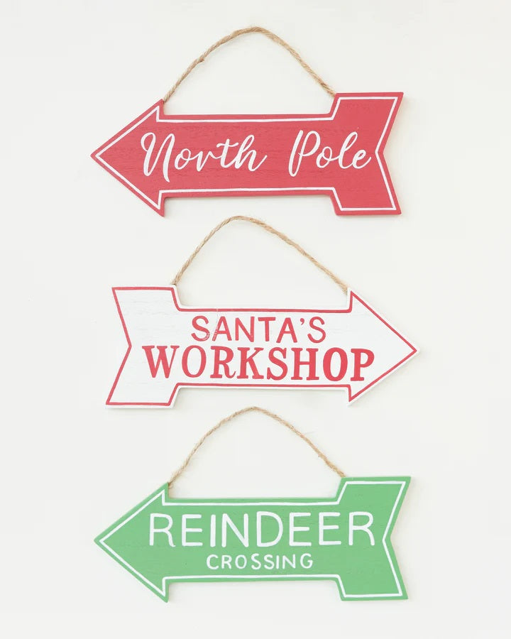 RED NORTH POLE ARROW HANGING SIGN X2525
