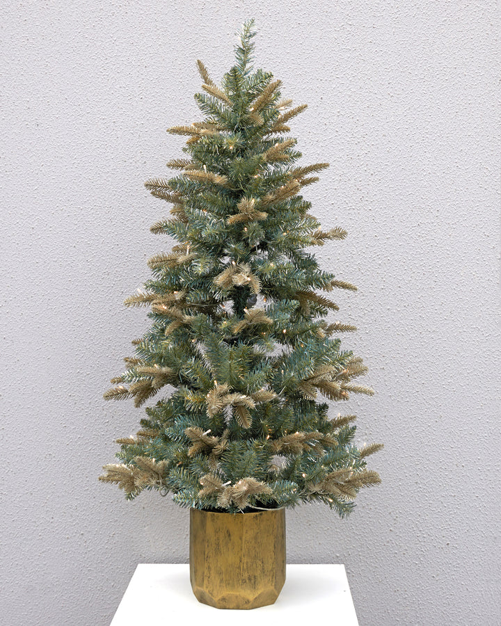 LED SPRUCE & GOLD CHRISTMAS TREE IN WOOD POT 137CM X2877