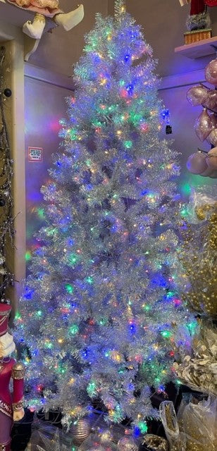 VINTAGE SILVER LED 7FT 5IN CHRISTMAS TREE X2878 (NOTE EXTRA POST REQUIRED SEE DESCRIPTION)