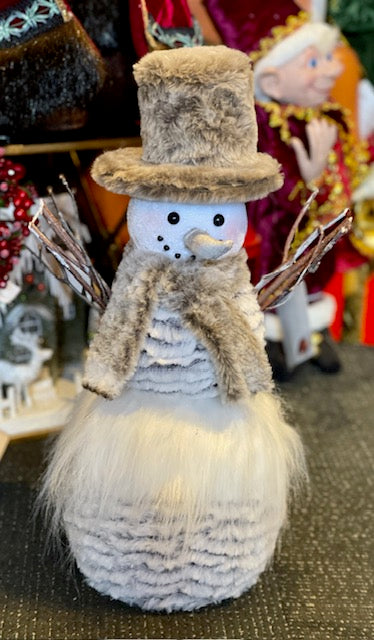 SNOWMAN WITH FAUX FUR TOP HAT & SCARF X2572