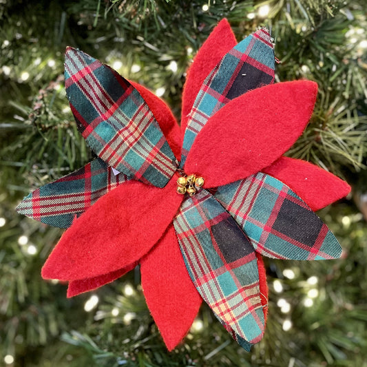 FELT RED/GREEN & TARTAN POINSETTIA CLIP ON X2634