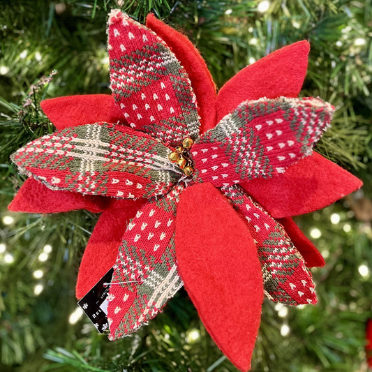 RED FELT & PLAID POINSETTIA CLIP ON X2636