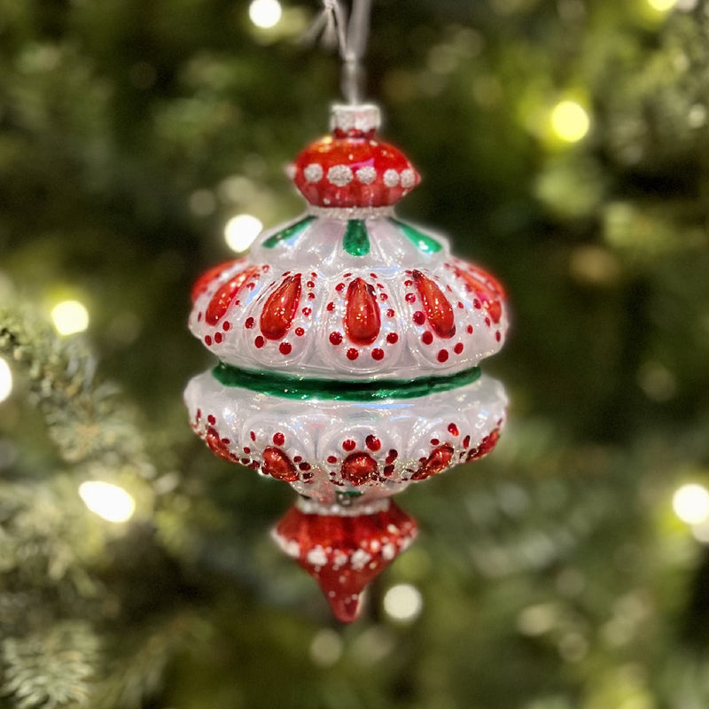 RED/WHITE/GREEN GLASS FINIAL HANGING ORNAMENT X2814