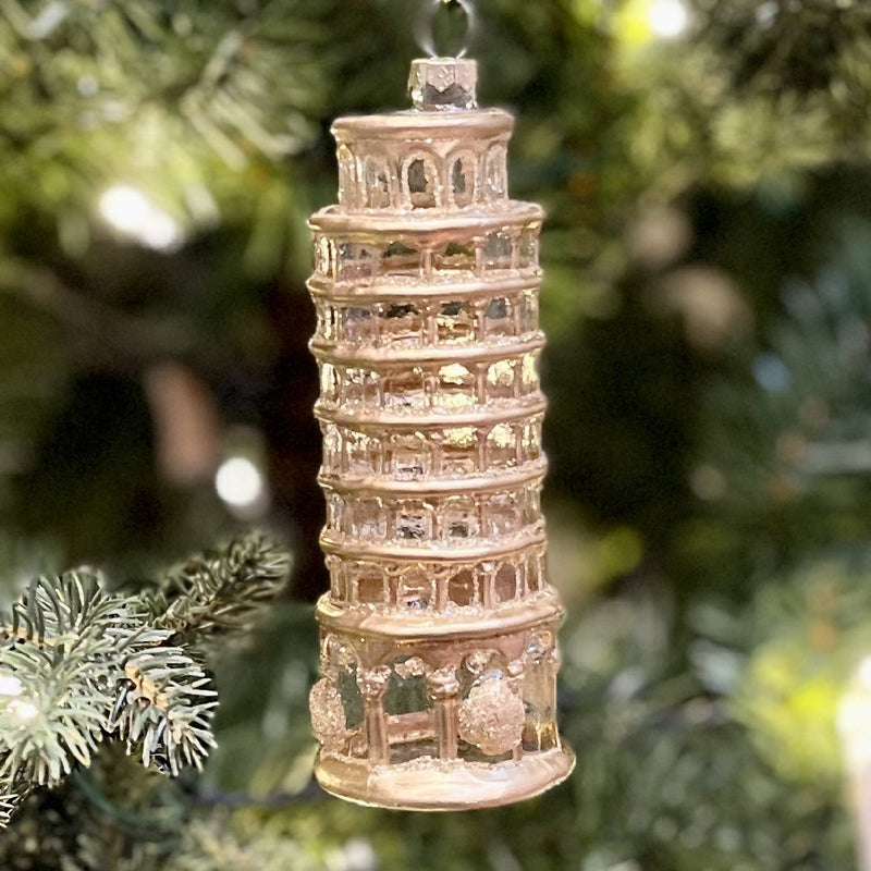 TOWER OF PISA GOLD GLASS ORNAMENT X2836