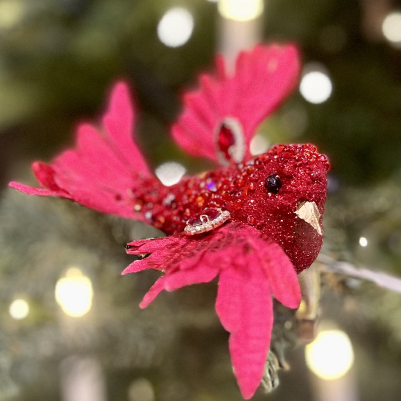 RED GLITTERED CLIP ON BIRD X2716RD