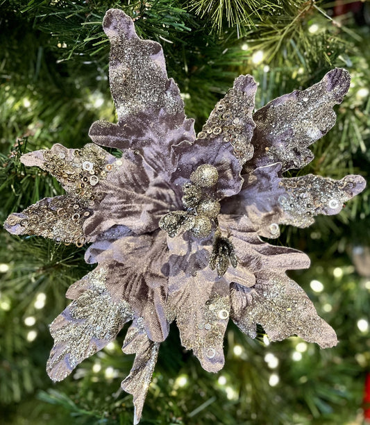 DEEP MAUVE SEQUIN GLITTER POINSETTIA X2903