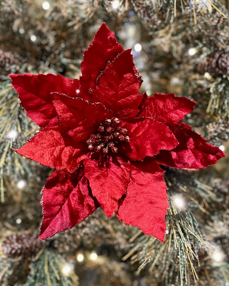 RED POINSETTIA WITH LEAVES X3294RD