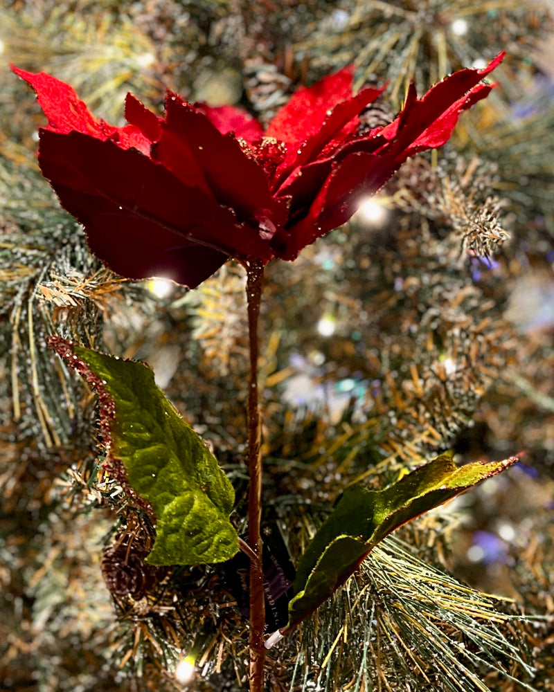 RED POINSETTIA WITH LEAVES X3294RD