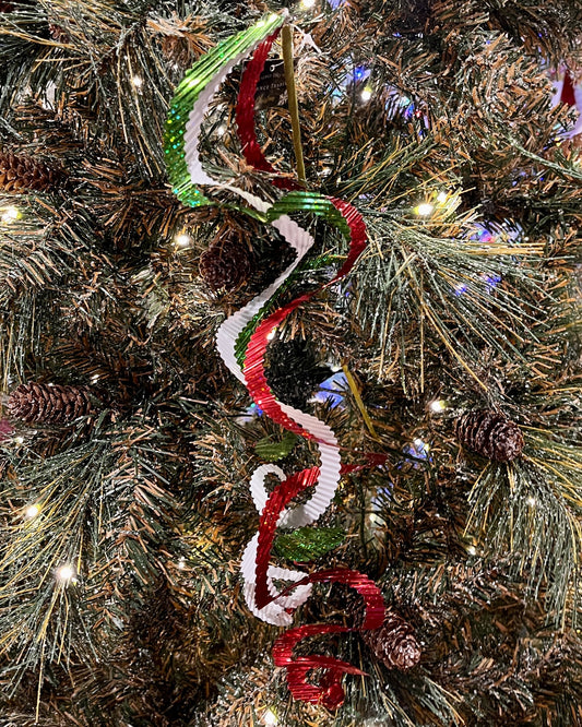 RED, WHITE, GREEN CURLY SPRAY WITH BELL X3347RDWH