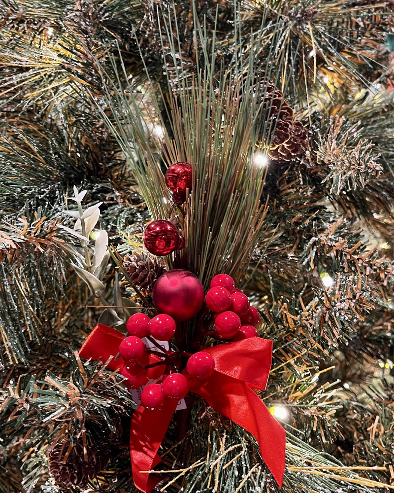 PINE SPRAY WITH RED BALLS, BERRIES AND RIBBON X3420