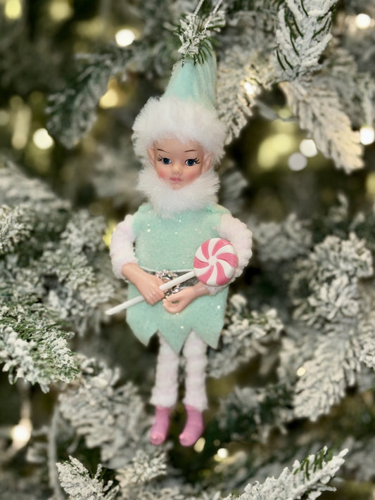 MINT PASTEL ELF WITH LOLLIPOP ORNAMENT X3535GR