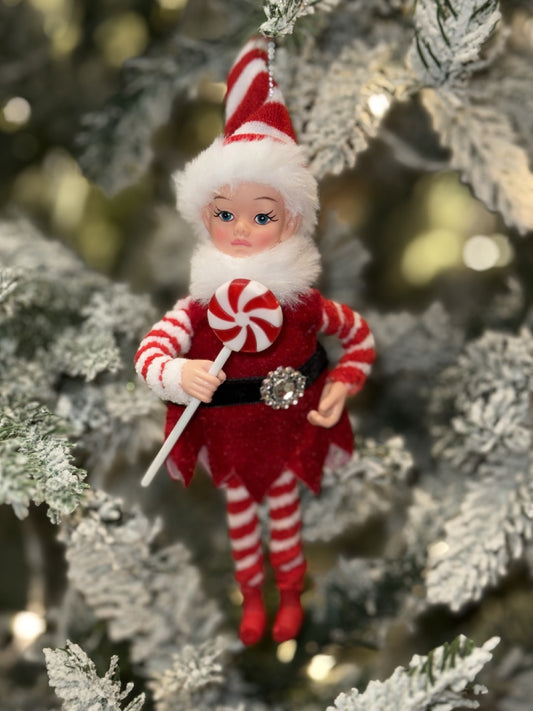 RED & WHITE ELF WITH LOLLIPOP ORNAMENT X3535RD