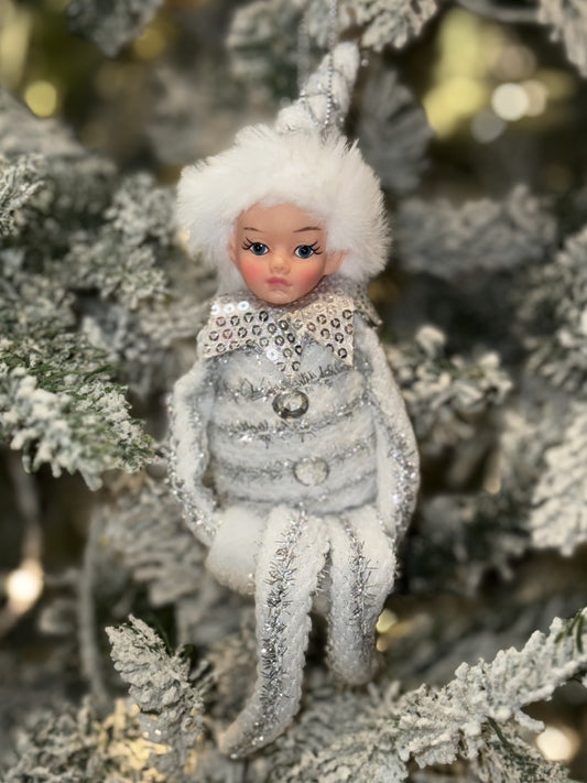 SILVER & WHITE ELF HANGING ORNAMENT X3536SL