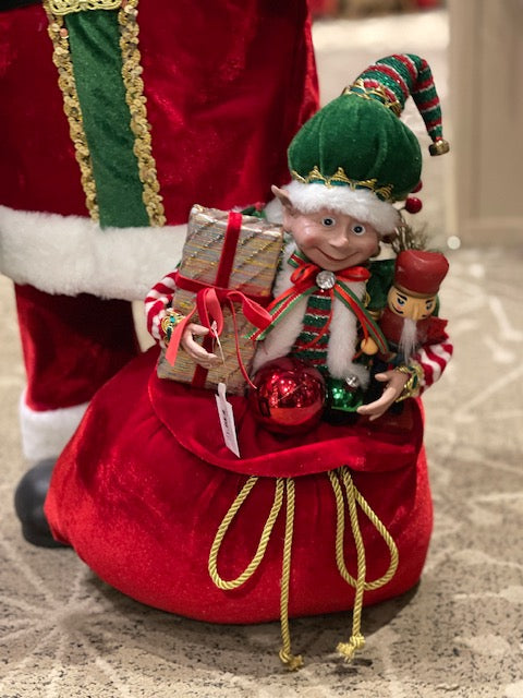 SANTA W/ BEAR ELF AND GIFT BAG 91CM X3539