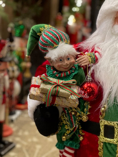 SANTA W/ BEAR ELF AND GIFT BAG 91CM X3539