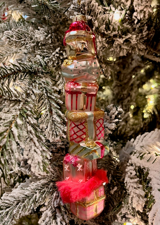 PINK GIFT STACK GLASS ORNAMENT X3553
