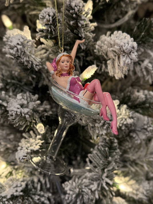 GIRL IN MARTINI GLASS HANGING ORNAMENT X3634