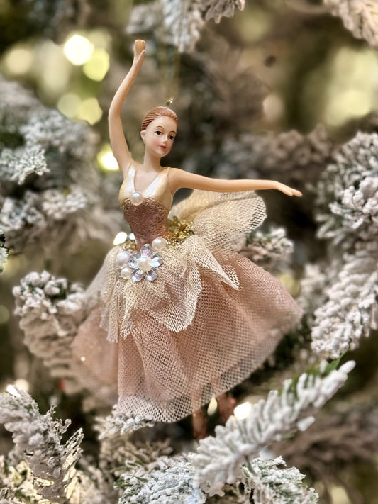 PINK/GOLD BALLERINA HANGING ORNAMENT X3653