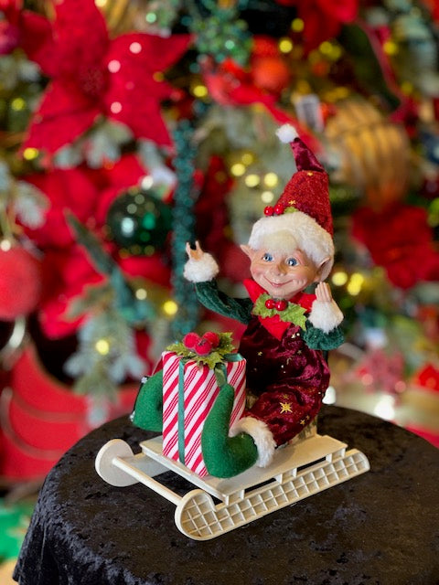AMBROSE ELF ON SLEIGH 21CM X3797