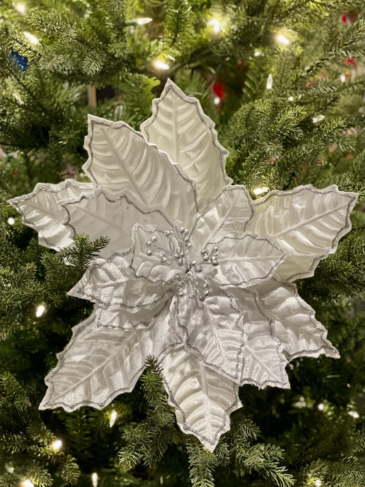 CLIP ON POINSETTIA WHITE WITH SILVER EDGE XDGDSCW