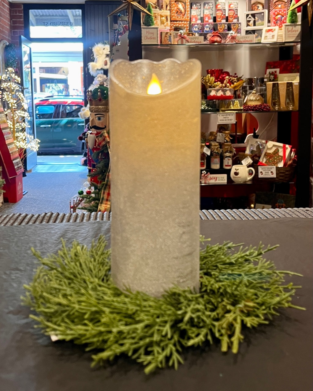 SILVER LED WAX PILLAR CANDLE SYBSIL