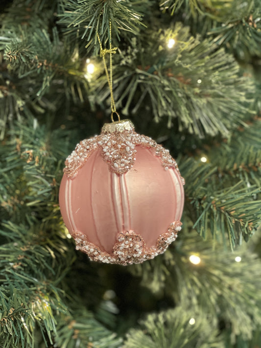 GLASS BALL DUSKY PINK FILIGREE ORNAMENT XGFKDUE