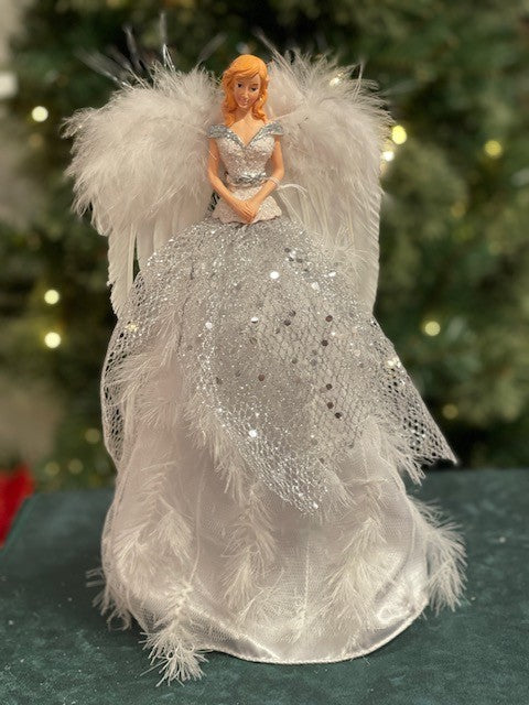 WHITE/SILVER ANGEL CONE TREE TOPPER XFLGWHS