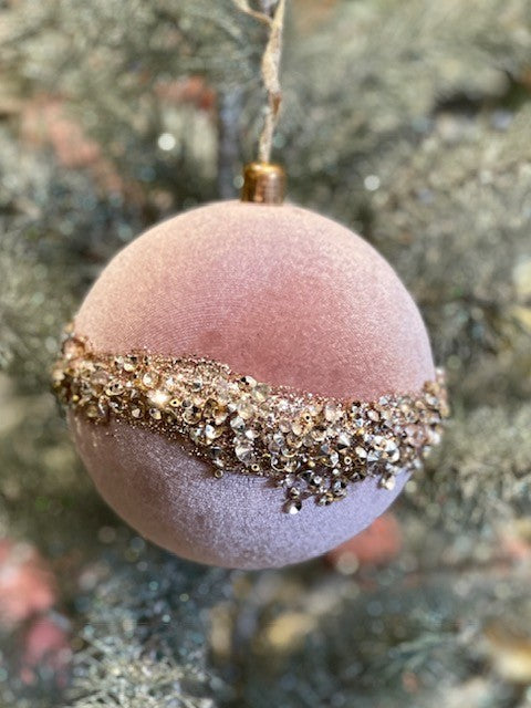 VELVET PINK CHAMPAGNE BAUBLE HANGING ORNAMENT XMVCPBL