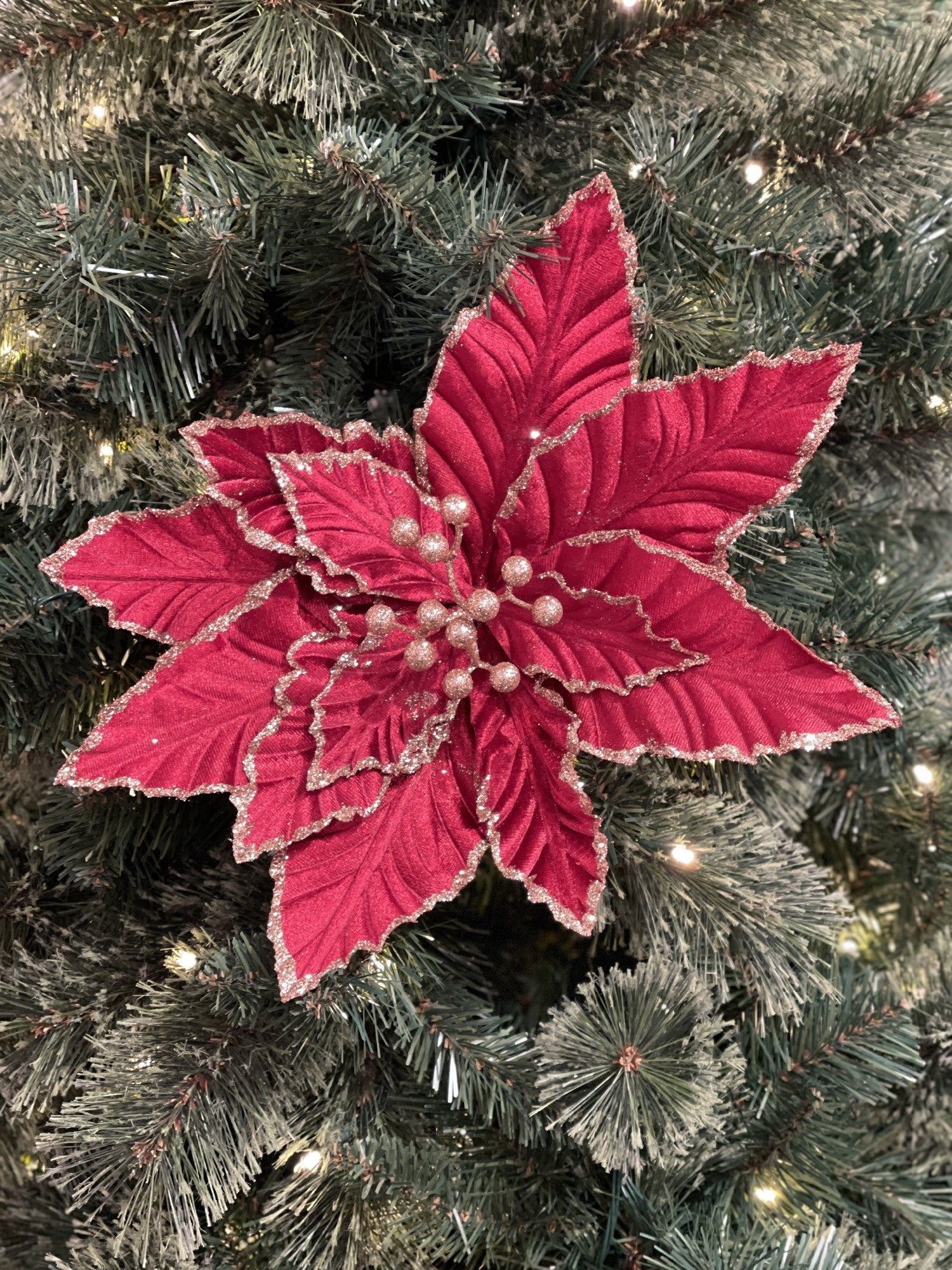 FABRIC CLIP POINSETTIA BURGUNDY WITH GOLD EDGE XDGVMBE