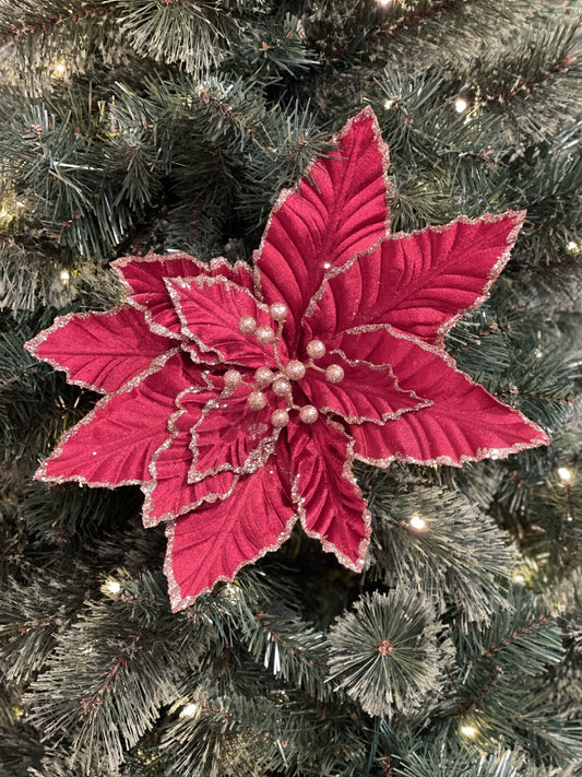 FABRIC CLIP POINSETTIA BURGUNDY WITH GOLD EDGE XDGVMBE