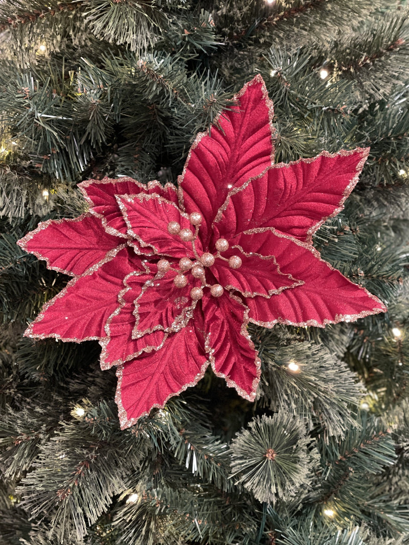 FABRIC CLIP POINSETTIA BURGUNDY WITH GOLD EDGE XDGVMBE
