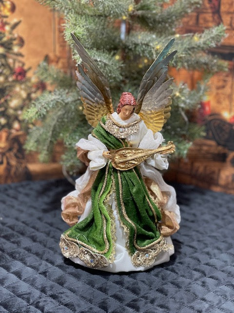 GREEN & GOLD FABRIC MACHE ANGEL XPXMGRM