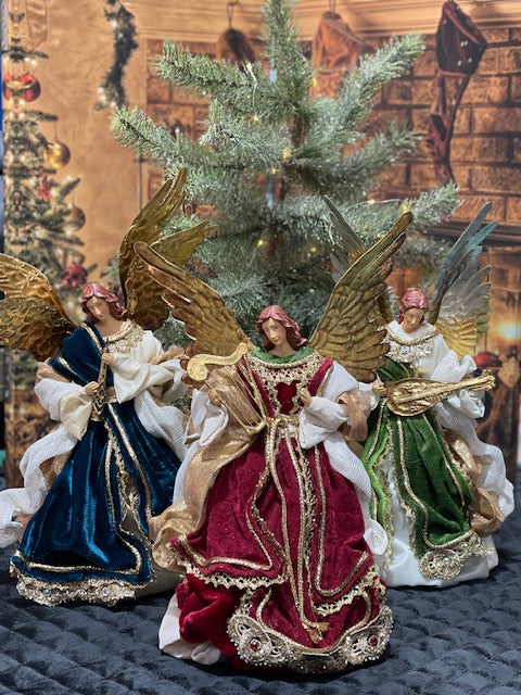 GREEN & GOLD FABRIC MACHE ANGEL XPXMGRM