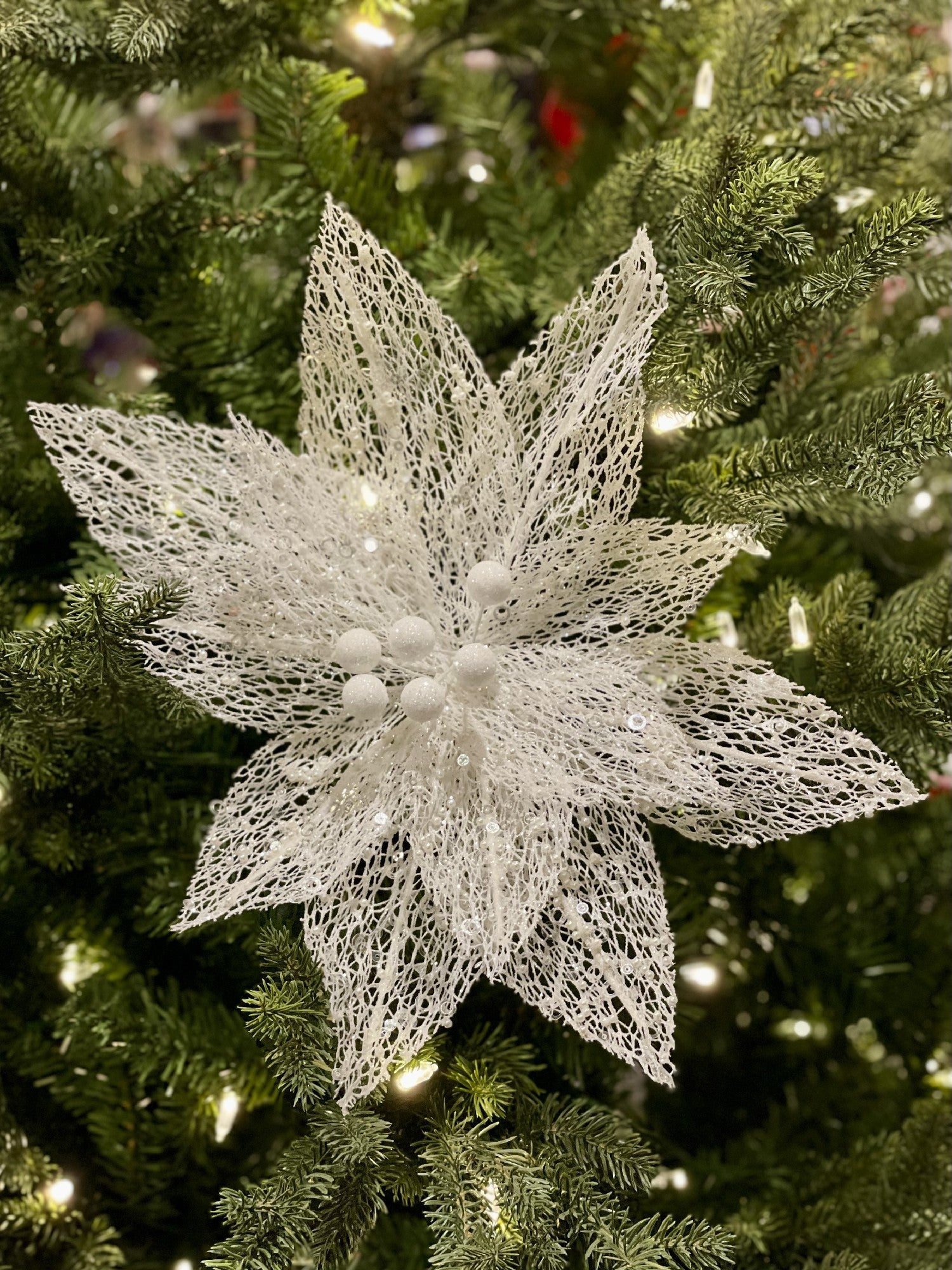 CLIP ON POINSETTIA WHITE DELICATE LEAVES XDGXDWH