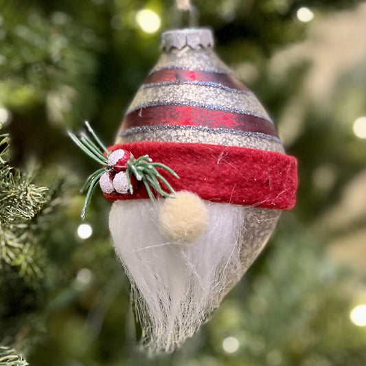 GLASS SANTA ORNAMENT STRIPED HAT XGBSHST