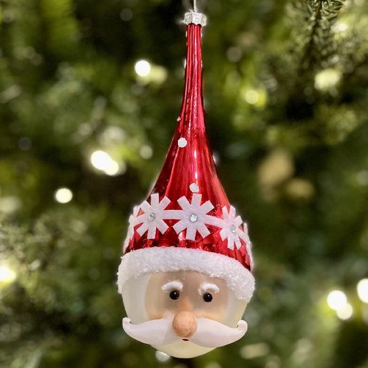 GLASS SANTA ORNAMENT CONE SNOW HAT XGBSCOH