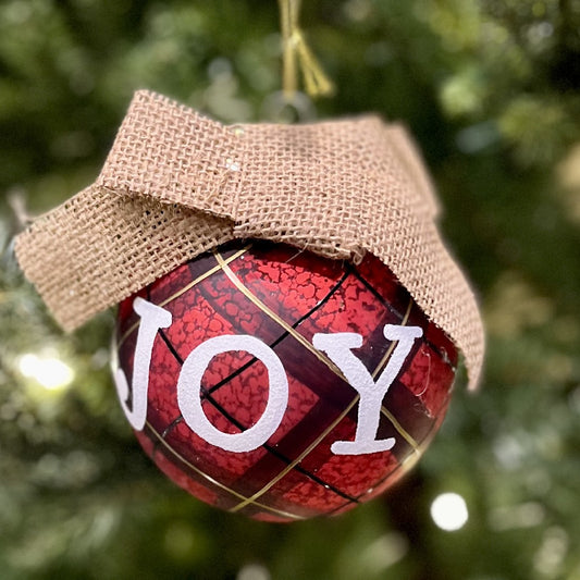 GLASS TARTAN JOY ORNAMENT XGBSJOY