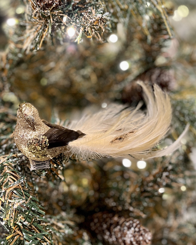 GOLD BROWN FEATHER BIRD CLIP ON  XFRSGDT2		