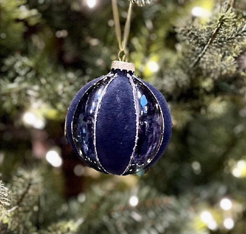 GLASS BAUBLE QUILTED ROYAL BLUE ORNAMENT XGMJMRY