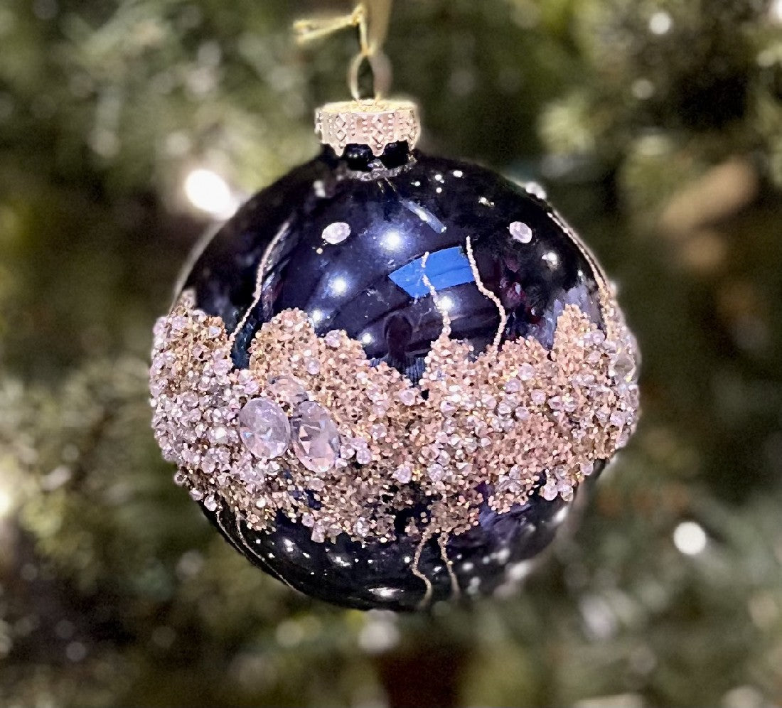 GLASS BAUBLE BLUE GOLD BAND ORNAMENT XGFLMBL