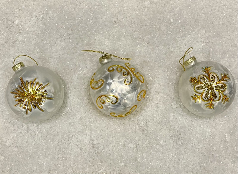 GLASS BAUBLE CREAM GOLD SET OF 3 XGFMCM3