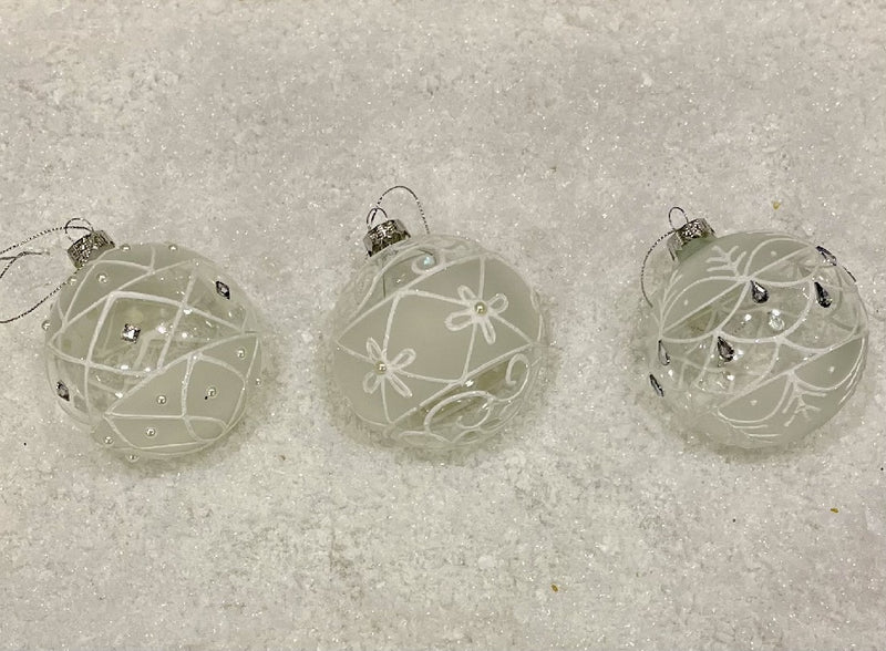 GLASS BAUBLE CLEAR WHITE SET OF 3 XGFMCW3