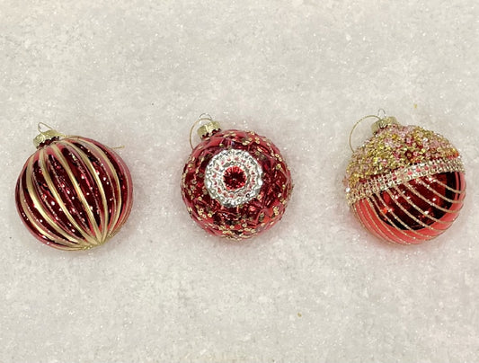 GLASS BAUBLE RED GOLD SET OF 3 XGFMRG3