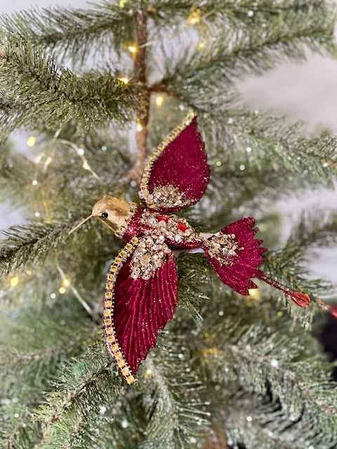 FABRIC CLIP ON HUMMINGBIRD RED XFVFYRE
