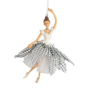 BALLERINA WITH WHITE & SILVER HANGING ORNAMENT XFLABWS