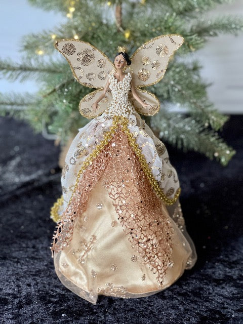 ANGEL TREE TOPPER IN CREAM CHAMPAGNE XFLOCCD